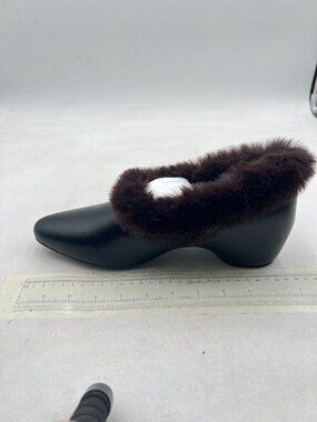 Black Women Fur Slip On Pumps Low Heel Closed Toe Comfy Walking Daily Loafer